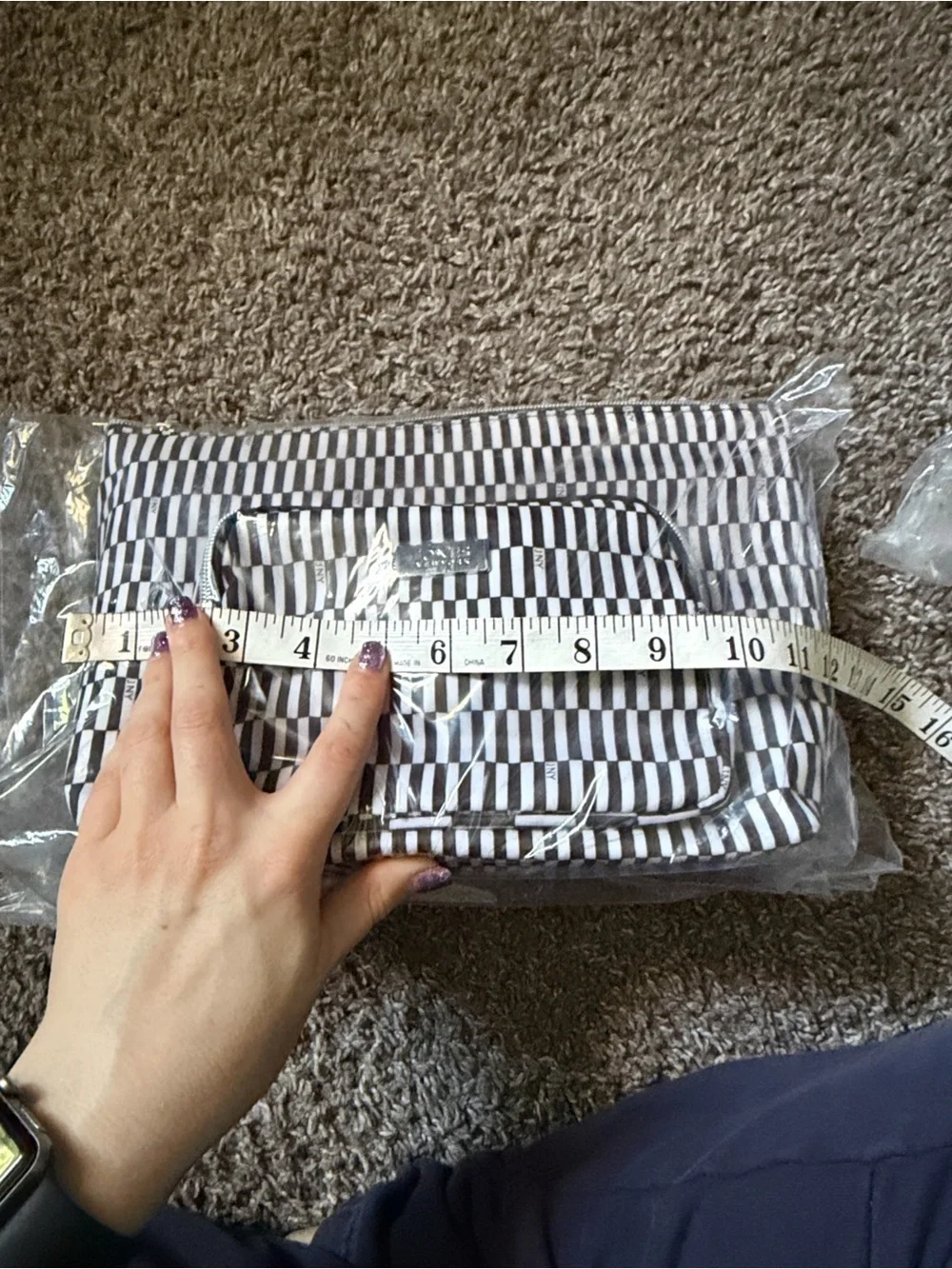 Jones New York Black and White Striped Travel Pouch + Travel Bottle